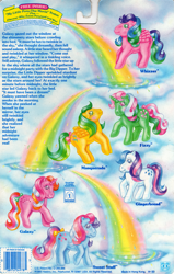 Size: 709x1117 | Tagged: safe, fizzy, galaxy (g1), gingerbread, masquerade (g1), sweet stuff, whizzer, twinkle eyed pony, g1, backcard, barcode, bow, cute, fizzybetes, galaxydorable, gingerbetes, masqueradorable, official, rainbow, story, sweet sweet stuff, tail bow, whizzabetes