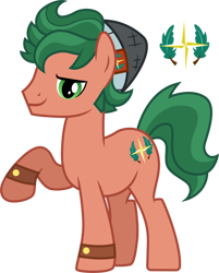 Size: 802x996 | Tagged: safe, artist:cloudyglow, derpibooru import, timber spruce, earth pony, pony, equestria girls, cutie mark, equestria girls ponified, hat, male, ponified, raised hoof, simple background, smiling, transparent background