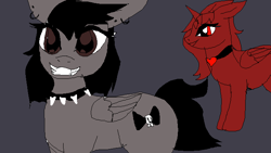 Size: 683x384 | Tagged: safe, oc, oc only, alicorn, pegasus, pony, alicorn oc, collar, duo, ear piercing, earring, edgy, female, goth, heart, jewelry, mare, necklace, piercing, red, spiked collar