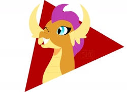 Size: 1886x1358 | Tagged: safe, artist:shooting star, artist:star_drawings, smolder, dragon, bust, grin, horn, lineless, one eye closed, portrait, simple background, simple shading, smiling, smirk, solo, vector, wink, winking out