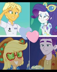 Size: 720x900 | Tagged: safe, edit, edited screencap, screencap, applejack, dirk thistleweed, ragamuffin (equestria girls), rarity, accountibilibuddies, better together, choose your own ending, equestria girls, spring breakdown, appledirk, female, male, rarimuffin, salute, shipping, shipping domino, straight