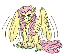 Size: 857x717 | Tagged: safe, artist:sanguine-draws, fluttershy, pegasus, pony, autism, colored hooves, digital art, motion lines, simple background, solo, stimming, stylized, tumblr:ponydoodles, unshorn fetlocks, white background, wings