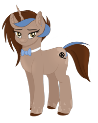 Size: 1200x1500 | Tagged: safe, artist:nyota71, oc, oc only, oc:shadow feather, pony, unicorn, 2020 community collab, body markings, bowtie, colored hooves, derpibooru community collaboration, ear piercing, earring, female, freckles, jewelry, looking at you, mare, piercing, simple background, solo, spots, transparent background