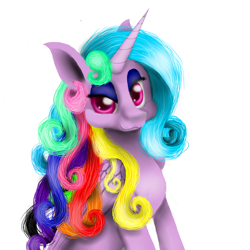 Size: 800x800 | Tagged: safe, artist:auroraswirls, oc, oc only, oc:aurora swirls, alicorn, pony, alicorn oc, female, mare, multicolored hair, rainbow hair, simple background, solo, white background