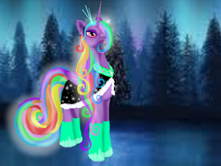 Size: 1600x1200 | Tagged: safe, artist:auroraswirls, oc, oc only, oc:aurora swirls, alicorn, pony, alicorn oc, aurora borealis, boots, clothes, female, looking up, mare, multicolored hair, peytral, rainbow hair, shoes, solo, tree