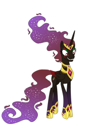 Size: 3027x3982 | Tagged: safe, artist:lumi-infinite64, oc, oc only, oc:shadow nebula, alicorn, colored wings, evil, evil grin, eyeshadow, gradient hooves, gradient wings, grin, hoof shoes, jewelry, makeup, oc villain, red eyes, regalia, scar, simple background, smiling, solo, transparent background, wings
