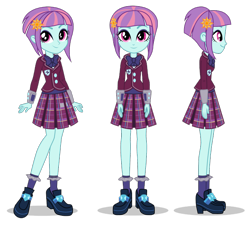 Size: 1400x1260 | Tagged: safe, sunny flare, equestria girls, bowtie, bracelet, clothes, crystal prep academy, crystal prep academy uniform, crystal prep shadowbolts, female, hairpin, high heels, high quality, jewelry, legs, looking at you, official, plaid skirt, pleated skirt, poses, school uniform, shoes, side view, simple background, skirt, smiling, socks, transparent background, turnaround, uniform, vector