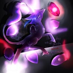 Size: 5800x5800 | Tagged: safe, artist:florarena-kitasatina/dragonborne fox, derpibooru import, pony, a bajillion light sources, absurd resolution, angry, augmented, bits (weapon), conjuring, crossover, dialogue, glowing eyes, glowing eyes of doom, horseshoes, ice cold eyes, imminent lasers of death, imminent spam, leonine tail, magic surge, nanako (suguri), now you fucked up, pointing at you, ponified, shadow, signature, simple background, small mare, the fourth wall cannot save you, watermark