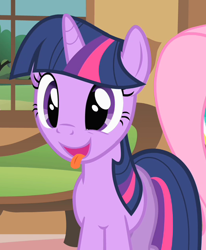 Size: 524x635 | Tagged: safe, derpibooru import, screencap, fluttershy, twilight sparkle, unicorn twilight, pegasus, pony, unicorn, a bird in the hoof, cute, silly, silly pony, tongue out, twiabetes