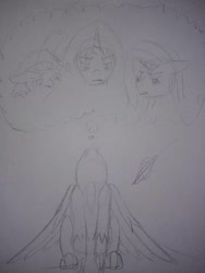 Size: 756x1008 | Tagged: safe, artist:darthalex70, oc, breezie, griffon, unicorn, sad, traditional art, vent art