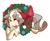 Size: 1600x1300 | Tagged: safe, artist:dangopanda667, derpibooru import, oc, oc only, oc:osha, earth pony, pony, :p, :t, bow, christmas, christmas ornament, christmas wreath, cute, decoration, digital art, ear fluff, ear piercing, female, hat, holiday, looking at you, mare, ocbetes, piercing, prone, santa hat, signature, silly, simple background, smiling, solo, tongue out, white background, wreath, ych result