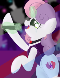 Size: 2550x3300 | Tagged: safe, artist:skyflys, derpibooru import, sweetie belle, pony, clothes, cute, microphone, older, older sweetie belle, performance, singing, solo, teenager