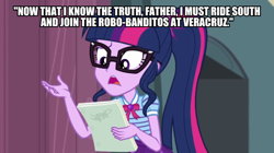 Size: 600x337 | Tagged: safe, derpibooru import, edit, edited screencap, screencap, sci-twi, twilight sparkle, equestria girls, equestria girls series, stressed in show, bender should not be allowed on tv, caption, futurama, image macro, text
