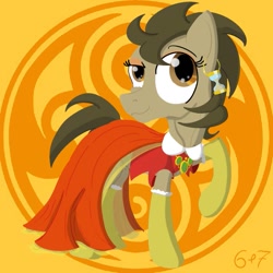 Size: 799x800 | Tagged: safe, artist:sixes&sevens, derpibooru exclusive, derpibooru import, doctor whooves, earth pony, pony, alternate hairstyle, clothes, crossdressing, doctor who, dress, ear piercing, earring, eyeshadow, jewelry, makeup, necklace, piercing, raised hoof, seal of rassilon, socks