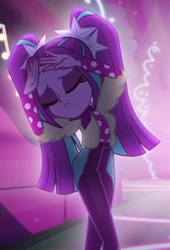 Size: 448x658 | Tagged: safe, screencap, aria blaze, better together, equestria girls, find the magic, alternate clothes, clothes, cropped, dancing, eyes closed, female, pigtails, polka dots, ponytails, pose, solo