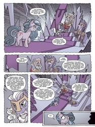 Size: 768x1024 | Tagged: safe, artist:tonyfleecs, idw, swift foot, earth pony, pony, spoiler:comic, spoiler:comicfeatsoffriendship03, armor, comic, female, king diomedes, male, mare, official comic, preview, spear, speech bubble, stallion, terri belle, thrace, thracian, throne, weapon