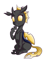 Size: 919x1261 | Tagged: safe, artist:anibaruthecat, derpibooru import, oc, oc only, oc:golden cherry, changeling, changeling oc, simple background, smiling, solo, transparent background, yellow changeling