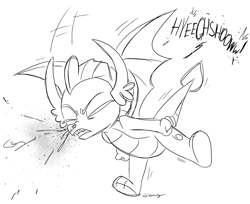 Size: 11024x8998 | Tagged: safe, artist:silverwing, derpibooru import, smolder, dragon, absurd resolution, female, monochrome, mucus, nostril flare, paws, sketch, sneeze spray, sneezing, snot