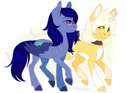 Size: 1601x1169 | Tagged: safe, artist:frostedpuffs, oc, oc:dizzy bee, oc:pastel sketch, pegasus, pony, unicorn, female, mare, simple background, white background