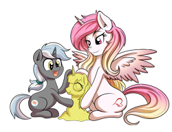 Size: 2193x1689 | Tagged: safe, artist:anibaruthecat, derpibooru import, oc, oc only, oc:dawnshine, oc:fausticorn, oc:soulheart, alicorn, pony, unicorn, alicorn oc, open mouth, sand, simple background, smiling, transparent background