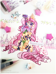 Size: 2976x3968 | Tagged: safe, artist:kitten-in-the-jar, oc, pony, unicorn, female, flower, mare, solo, traditional art