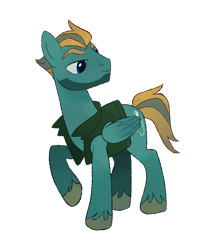 Size: 1627x1913 | Tagged: safe, artist:mellowhen, derpibooru import, oc, oc only, oc:airworthy, pegasus, pony, fallout equestria, fallout equestria: red 36, clothes, ex-enclave, fanfic art, five o'clock shadow, looking offscreen, male, simple background, smiling, solo, stallion, transparent background, vest, windswept mane