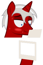 Size: 420x630 | Tagged: safe, artist:hazy skies, oc, oc only, oc:blank check, pony, unicorn, blushing, exploitable meme, meme, meme template, photo, simple background, solo, sweat, transparent background, vector