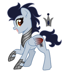 Size: 800x900 | Tagged: safe, artist:lullabyprince, artist:palerose522, derpibooru import, oc, oc only, oc:captain dark crystal, pegasus, pony, armor, base used, colored wings, female, hoof shoes, mare, open mouth, raised hoof, simple background, solo, transparent background