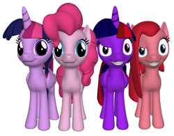 Size: 1760x1380 | Tagged: artist needed, safe, pinkie pie, twilight sparkle, twilight sparkle (alicorn), alicorn, earth pony, pony, 3d, anti-hero, anti-heroine, brutalight sparcake, element of laughter, element of magic, elements of harmony, elements of insanity, female, grin, hero, heroine, mare, pinkamena diane pie, pinkis cupcake, smiling, smiling at you, source filmmaker, tomboy, wild card