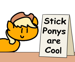 Size: 1100x900 | Tagged: safe, artist:alexskleinewelt, artist:mkogwheel edits, edit, applejack, earth pony, pony, applejack's sign, bronybait, comment bait, cute, dawwww, female, howdy, jackabetes, mare, meme, sign, simple background, smiling, solo, stick pony, table, text, this meme escalated quickly, weapons-grade cute, white background