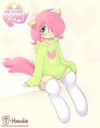 Size: 2825x3625 | Tagged: safe, artist:hoodie, butterscotch, fluttershy, pegasus, pony, semi-anthro, clothes, femboy, high res, hoodie, male, rule 63, socks, solo