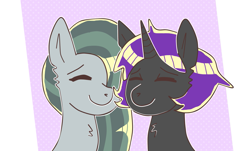 Size: 1549x934 | Tagged: safe, artist:starmischief, marble pie, oc, oc:black snooty, earth pony, pony, unicorn, blackmarble, canon x oc, cute, female, lesbian, marblebetes, shipping, smiling