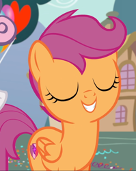 Size: 748x938 | Tagged: safe, screencap, scootaloo, pegasus, pony, the fault in our cutie marks, cropped, cute, cutealoo, eyes closed, female, filly, proud, smiling, solo