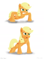 Size: 1600x2134 | Tagged: safe, artist:rockhoppr3, applejack, earth pony, pony, push-ups, solo, sweat