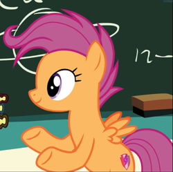 Size: 941x937 | Tagged: safe, screencap, scootaloo, pegasus, pony, growing up is hard to do, bipedal, cropped, cutie mark, female, mare, older, older scootaloo, smiling, solo, the cmc's cutie marks