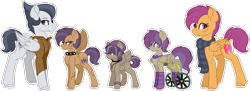 Size: 1024x372 | Tagged: safe, artist:king-justin, rumble, scootaloo, clothes, family, female, male, offspring, parent:rumble, parent:scootaloo, parents:rumbloo, rumbloo, scarf, shipping, simple background, socks, straight, striped socks, transparent background