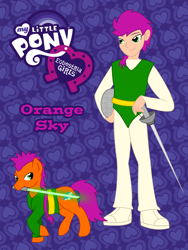 Size: 1044x1389 | Tagged: safe, artist:chili19, oc, oc only, oc:orange sky, equestria girls, clothes, duo, equestria girls-ified, horseshoes, lightsaber, male, mouth hold, not scootaloo, rapier, stallion, star wars, sword, weapon