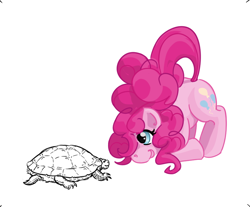 Size: 796x659 | Tagged: safe, artist:vnmn, derpibooru import, pinkie pie, earth pony, pony, turtle, cute, face down ass up