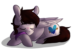 Size: 1280x872 | Tagged: safe, artist:kittkatwisk, oc, oc:markpony, pegasus, pony, bandana, cute, ear fluff, male, ponified, sleeping, solo, the mark side, ych result