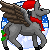 Size: 50x50 | Tagged: safe, artist:chili19, oc, oc only, donkey, hybrid, christmas, clothes, female, hat, holiday, pixel art, raised hoof, santa hat, scarf, simple background, snow, solo, transparent background, wings