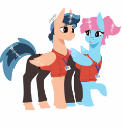 Size: 2716x2834 | Tagged: safe, artist:livzkat, oc, oc only, oc:dipper, oc:walshy, pegasus, pony, clothes, duo, female, lanyard, male, mare, simple background, stallion, uniform, white background