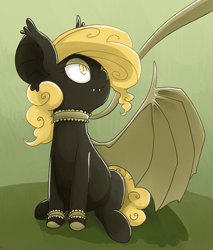 Size: 717x843 | Tagged: safe, artist:tilling-tan, oc, oc only, oc:black mambo, bat pony, collar, leash