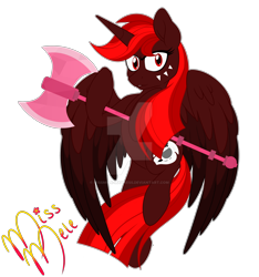 Size: 1600x1707 | Tagged: safe, artist:missmele-madness, oc, alicorn, pony, axe, deviantart watermark, female, mare, obtrusive watermark, simple background, solo, transparent background, watermark, weapon