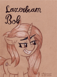 Size: 1732x2334 | Tagged: safe, artist:stjonal, oc, oc only, oc:laserbeam bob, unicorn, cute, fluffy, hair, mane, pencil drawing, smug, traditional art