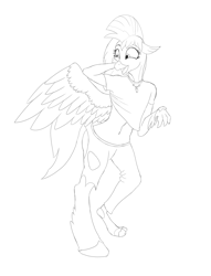 Size: 2480x3238 | Tagged: safe, artist:settop, derpibooru import, silverstream, human, human to hippogriff, male to female, rule 63, sketch, solo, transformation, transgender transformation