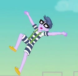 Size: 383x372 | Tagged: safe, screencap, microchips, better together, equestria girls, spring breakdown, arms, clothes, cropped, feet, glasses, male, sandals, shorts