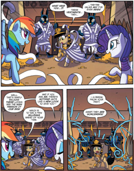 Size: 1175x1504 | Tagged: safe, artist:tonyfleecs, idw, queen cleopatrot, rainbow dash, rarity, anthro, jackal, pegasus, pony, unicorn, from the shadows, spoiler:comic, spoiler:comic53, ancient egypt, comic, cropped, female, mare, official comic, pointing, speech bubble