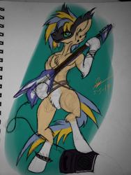 Size: 960x1280 | Tagged: safe, artist:skygunner, oc, oc only, oc:storm haven, anthro, anthro oc, digital on traditional, guitar, solo