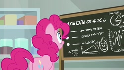 Size: 1920x1080 | Tagged: safe, screencap, pinkie pie, pony, the last laugh, chalkboard, solo