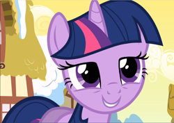 Size: 1330x939 | Tagged: safe, screencap, twilight sparkle, unicorn twilight, unicorn, winter wrap up, close-up, cropped, cute, lidded eyes, smiling, solo, twiabetes